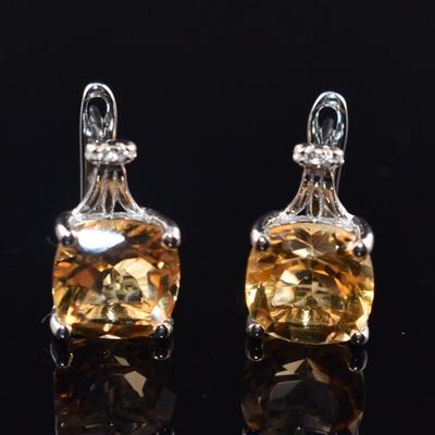 Pair of Sterling Silver 5 TCW Natural Unheated Citrine Earrings