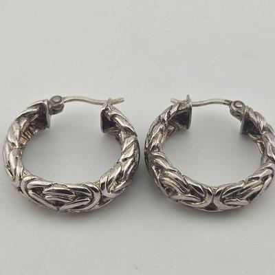 Sterling Silver Woven Hoop Earrings 