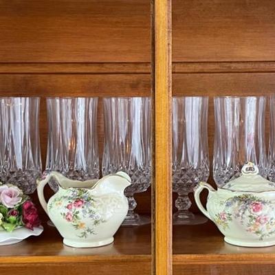 Vintage crystal glasses & Hand Painted Candy Dish