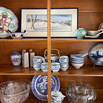 Mexican Pottery And Vintage Glass Bowls Snow Scene