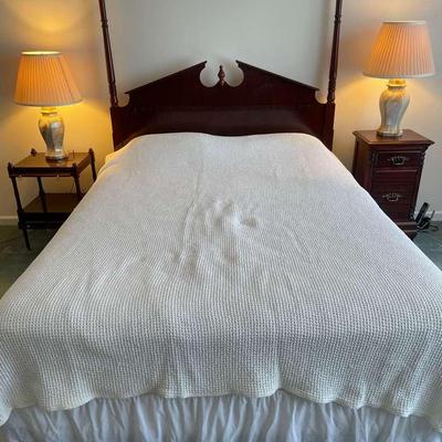 Solid Wood Bedframe With Antique Poster Headboard, Nightstands & Lamps Included!