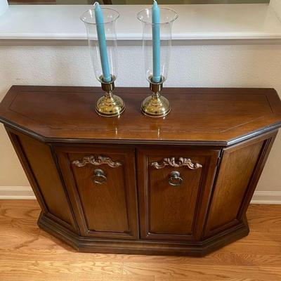 Traditional Console, Mirror, & Brass Candle Holders