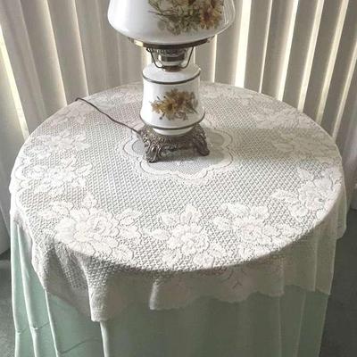 Vintage “Gone With The Wind” Style Hurricane Lamp & Table