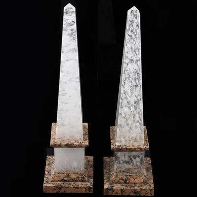 Sale Photo Thumbnail #218: Lot 218 gorgeous pair of rock crystal obelisks witalian marble bases