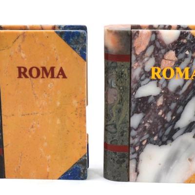 Sale Photo Thumbnail #208: Lot 208 gorgeous pair of grand tour marble books roma