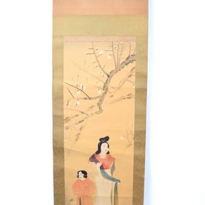 Sale Photo Thumbnail #296: Lot 296 large asian silk painting of woman and child