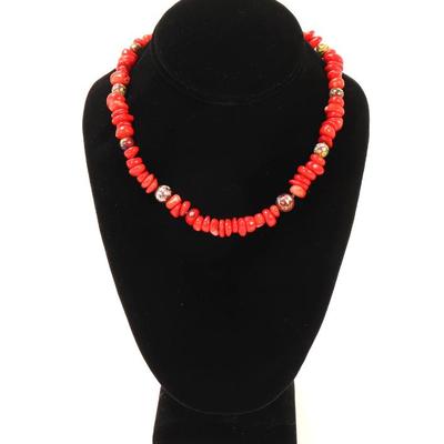 Sale Photo Thumbnail #121: Lot 121 gorgeous bright red coral necklace