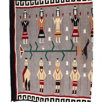 Sale Photo Thumbnail #348: Lot 348 vintage navajo yei rug 4.5' x 8'