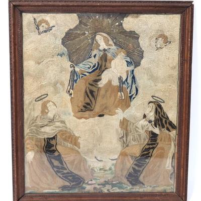 Sale Photo Thumbnail #223: Lot 223 spanish madonna child in silk & gilt metal thread, 18th c.
