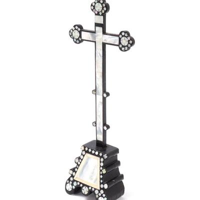 Lot 392 lovely antique mop inlay cross wcustom base