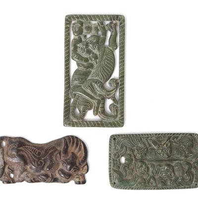 Sale Photo Thumbnail #332: Lot 332 chinese embossed plaques 3 pieces