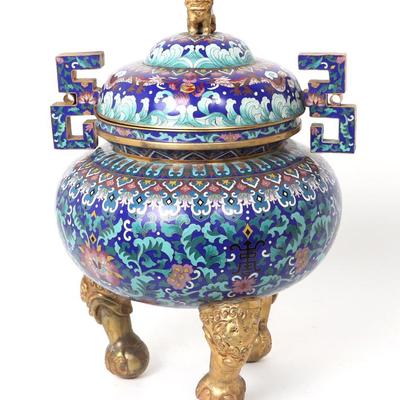 Sale Photo Thumbnail #322: Lot 322 large chinese cloisonne enamel censer wlid