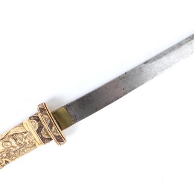 Sale Photo Thumbnail #32: Lot 32 japanese hand carved bone dagger