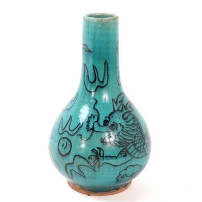 Sale Photo Thumbnail #278: Lot 278 beautiful persian turquoise crackle glazed bottle vase