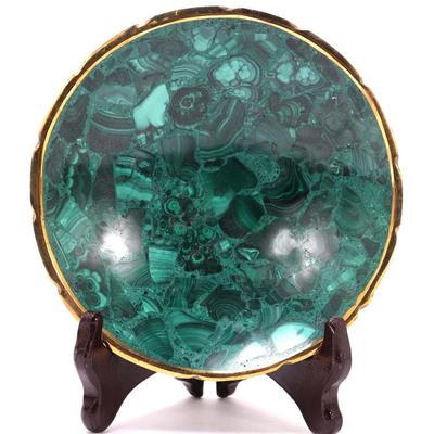 Sale Photo Thumbnail #252: Lot 252 hand carved malachite bowl with deep green swirls