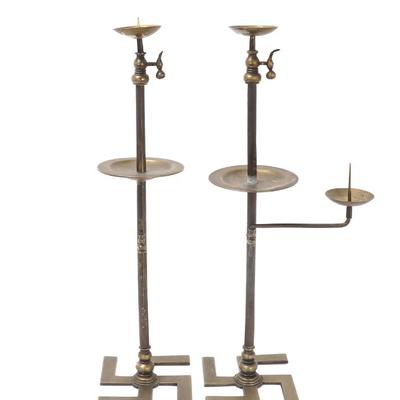 Sale Photo Thumbnail #282: Lot 282 fine pair of buddhist swastika candelabra