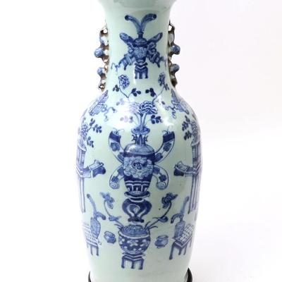 Sale Photo Thumbnail #315: Lot 315 tall chinese blue white porcelain vase wstand