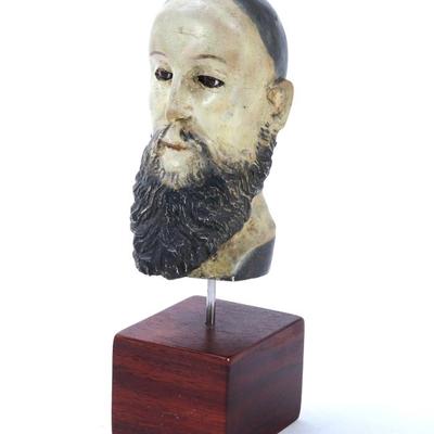Sale Photo Thumbnail #236: Lot 236 late 19th to early 20th century wood carved santo head