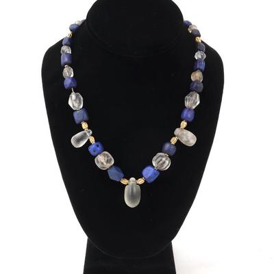 Sale Photo Thumbnail #155: Lot 155 roman quartz glass, lapis & gold bead necklace