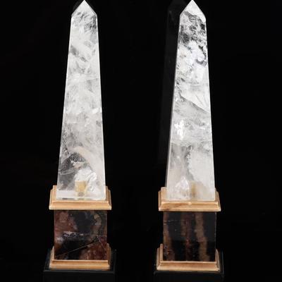 Sale Photo Thumbnail #219: Lot 219 gorgeous pair of rock crystal blue john stone obelisks