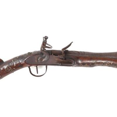Sale Photo Thumbnail #89: Lot 89 ottoman silver inlaid engraved flintlock blunderbuss
