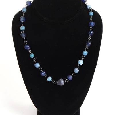 Sale Photo Thumbnail #146: Lot 146 viking blue bead rosary necklace w oxidized sterling silver