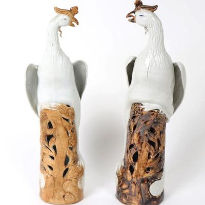 Sale Photo Thumbnail #323: Lot 323 chinese porcelain phoenix statues pair
