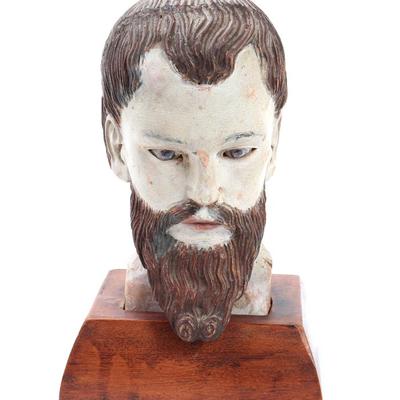 Sale Photo Thumbnail #234: Lot 234 late 19th to early 20th century wood carved santo head