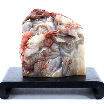 Sale Photo Thumbnail #318: Lot 318 chinese mottled hardstone animal group
