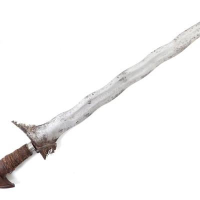 Sale Photo Thumbnail #41: Lot 41 fine 1800 s 9 wave moro sulu kris sword