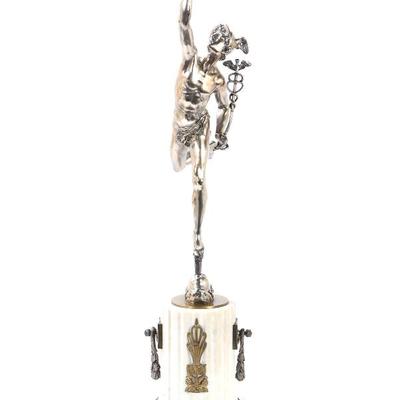 Sale Photo Thumbnail #212: Lot 212 wonderful silvered bronze statue of mercury on marble base