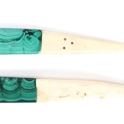 Sale Photo Thumbnail #257: Lot 257 handsome pair of malachite bone letter openers