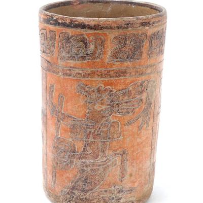 Sale Photo Thumbnail #162: Lot 162 fine ancient maya pottery cylinder