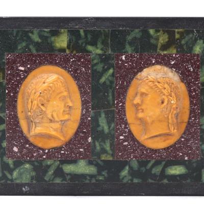 Sale Photo Thumbnail #205: Lot 205 pair of italian marble relief sculptures of adrian augustus