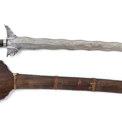 Sale Photo Thumbnail #43: Lot 43 fine 13 wave moro sulu kris with scabbard