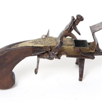 Sale Photo Thumbnail #69: Lot 69 engraved flintlock tinder pistol 18th century