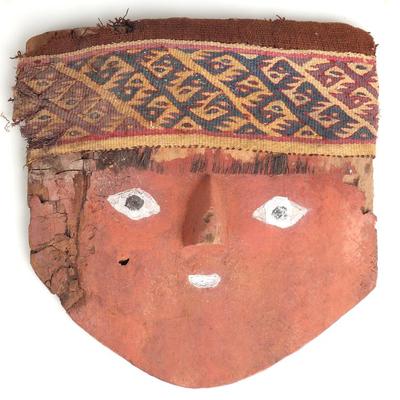 Sale Photo Thumbnail #178: Lot 178 chancay painted wood textile headband mummy mask