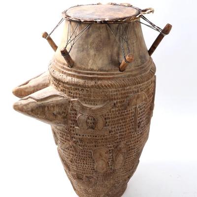 Lot 384 large early wood carved african ntan drum