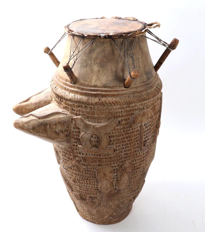 Sale Photo Thumbnail #384: Lot 384 large early wood carved african ntan drum
