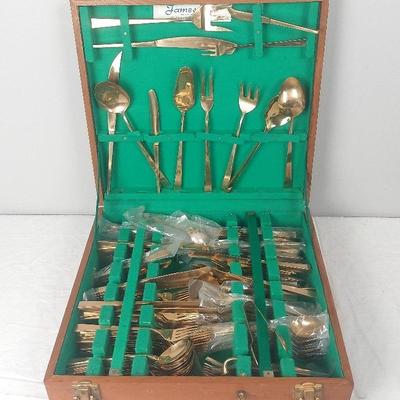 Vintage Brass Covered Nickel Flatware Set. Near Complete Some Unused