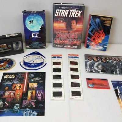 Space Bundle! Star Trek Books, E.T. VHS, Star Trek VHS, Apollo 11 Patch, Star Wars Stamps, and More!