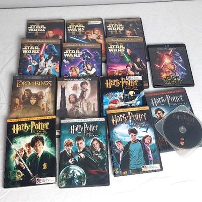 Star Wars DVD 1-6 & 7 Blu-ray, Lord of the Rings, & 6 Harry Potter DVD