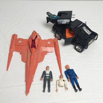 Buck Rodgers Ship (Broken Wing), Battlestar Galactica Figures (One Broken), & Kenner MASK w/ Figure
