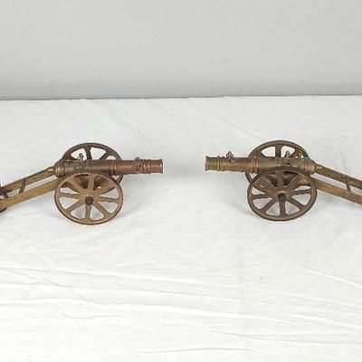 Solid Brass Miniature Cannons 10" Long 4" Tall. One Is Missing A Bolt On Back Wheel