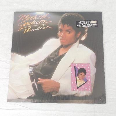 Michael Jackson Thriller First Press SEALED NO CREDIT Co-Producer Micheal Jackson and Sticker Card
