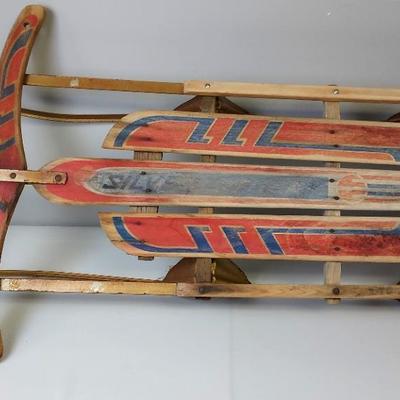 Vintage Wood Sled with Vivid Colorful Paint.