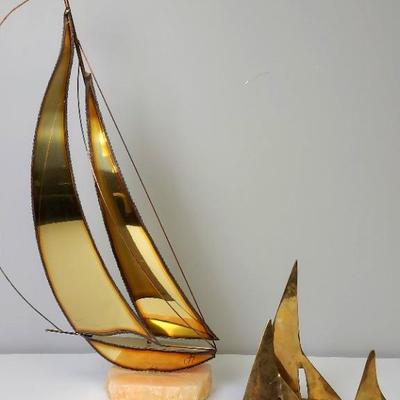 Decorative Boats. 22x11inch Metal Boat with Quarts Base, 3 Metal Boats