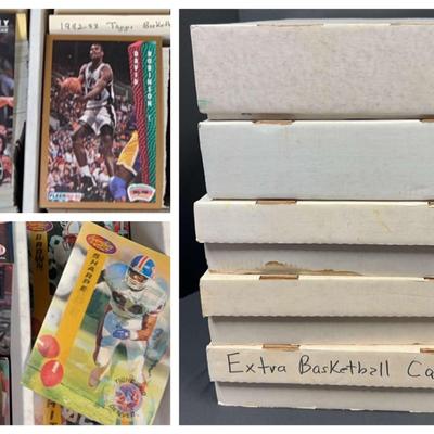 Six-Box Sports Card Collection Featuring NFL, Basketball & Baseball Cards