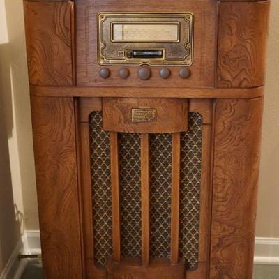 This is a reproduction cassette and radio player. Looks vintage. We also have an original floor radio... in the process of polishing it...