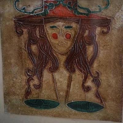 Acrylic relief painting framed and signed. 